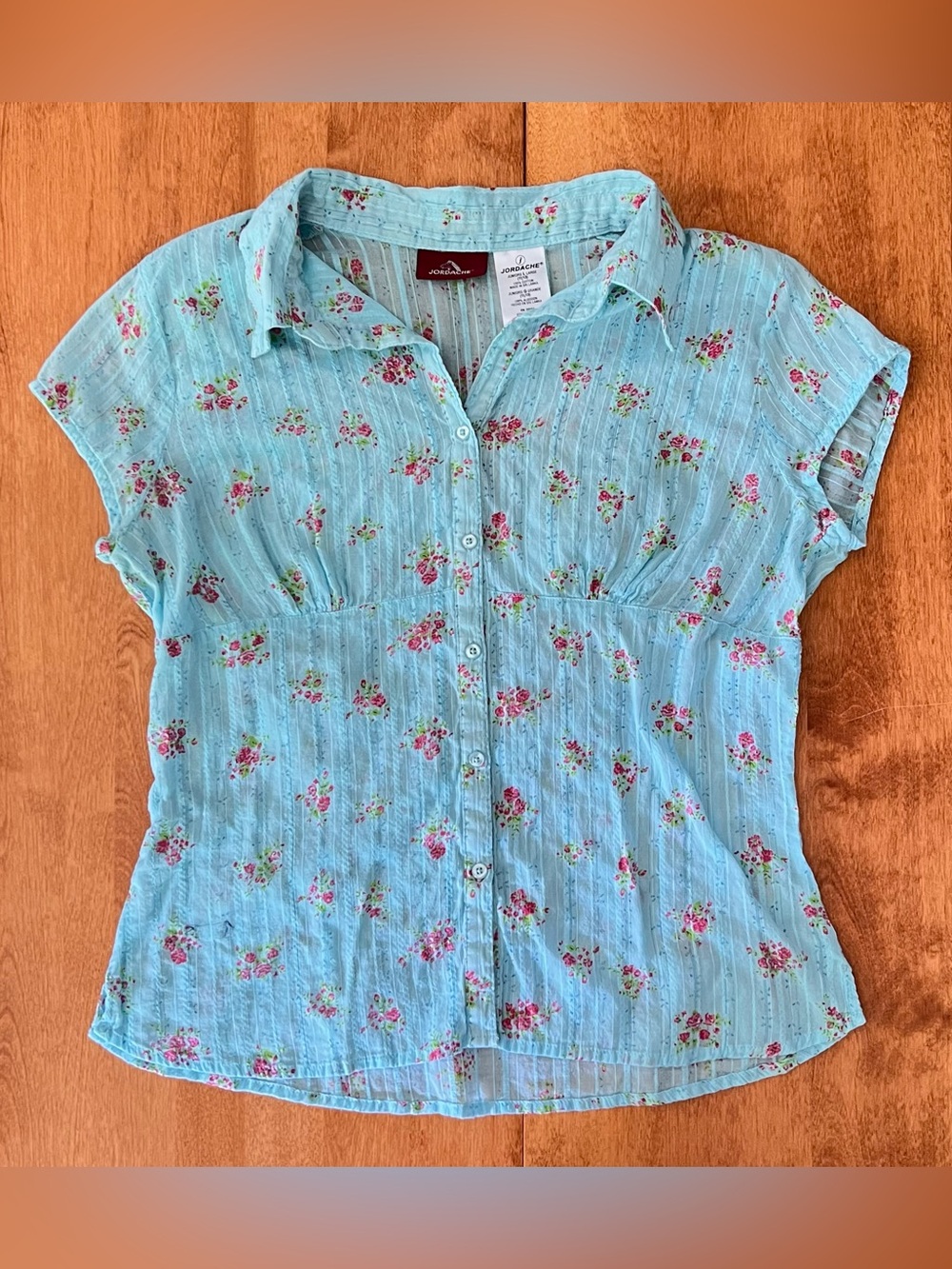 Jordache Floral Short Sleeve Button Up Blouse